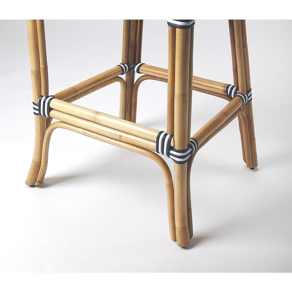 Lila Rattan 28" Bar Stool, Blue. Picture 7
