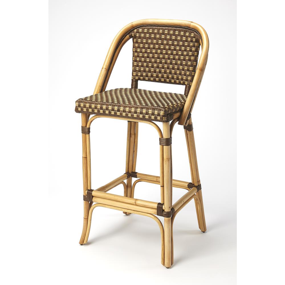 Lila Rattan 28" Bar Stool, Medium Brown. Picture 1