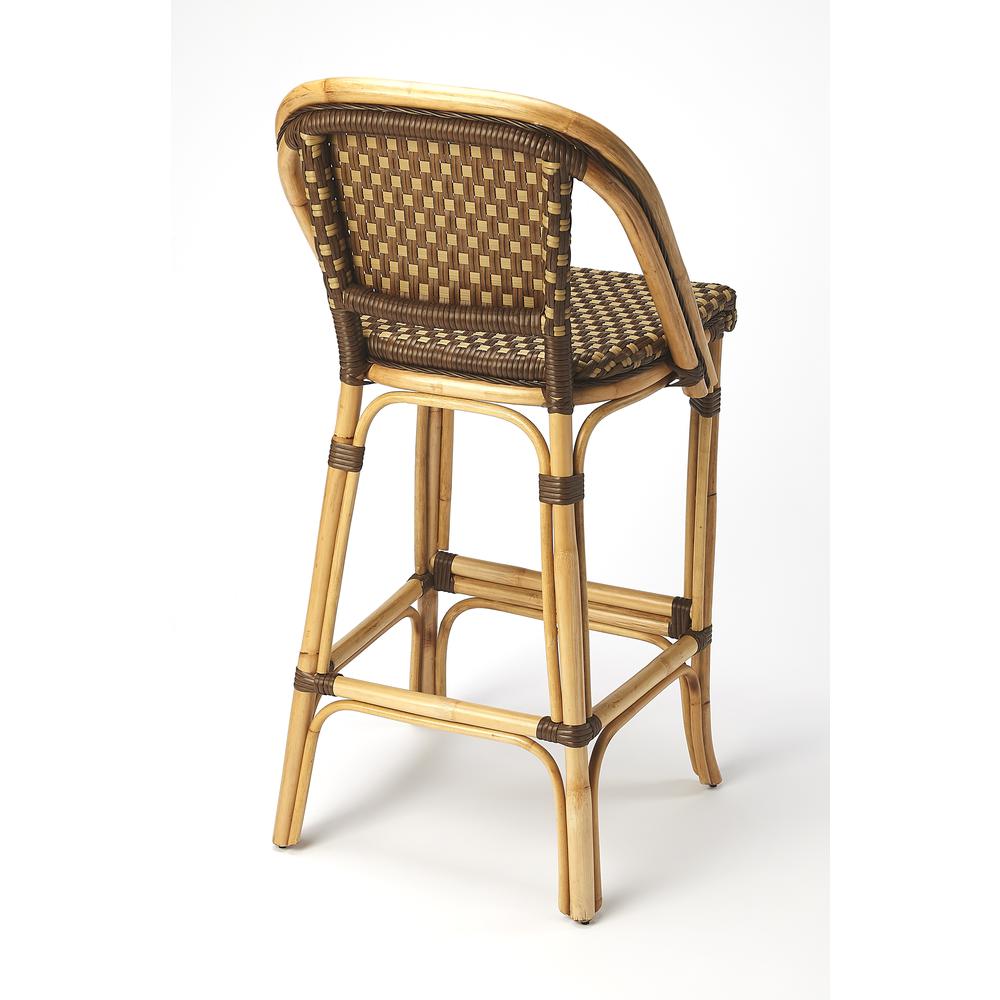 Lila Rattan 28" Bar Stool, Medium Brown. Picture 4