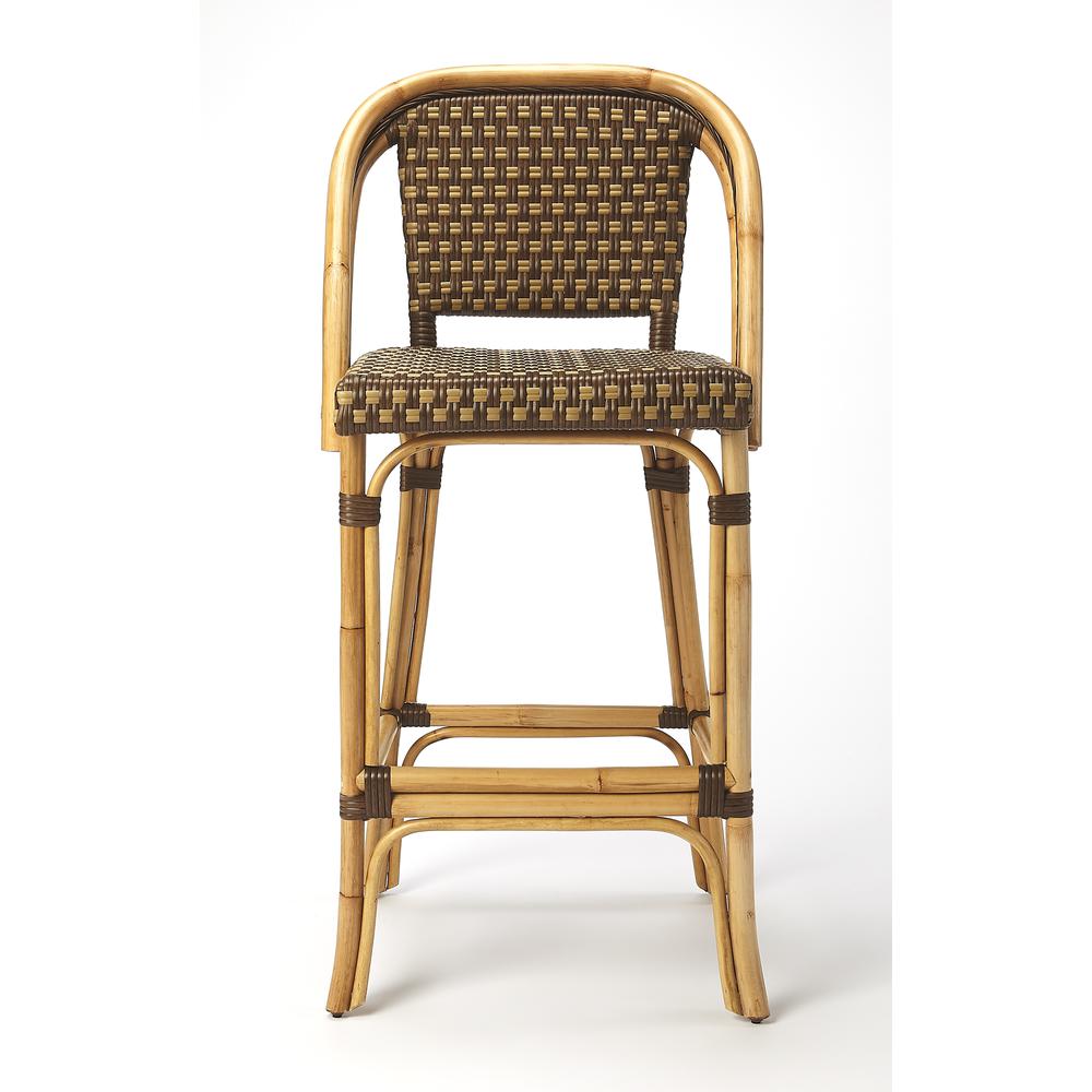 Lila Rattan 28" Bar Stool, Medium Brown. Picture 5