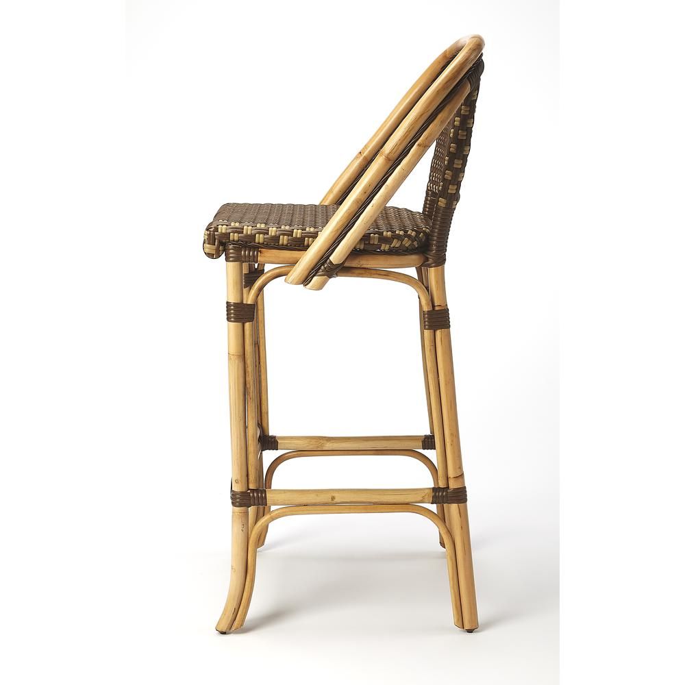 Lila Rattan 28" Bar Stool, Medium Brown. Picture 6