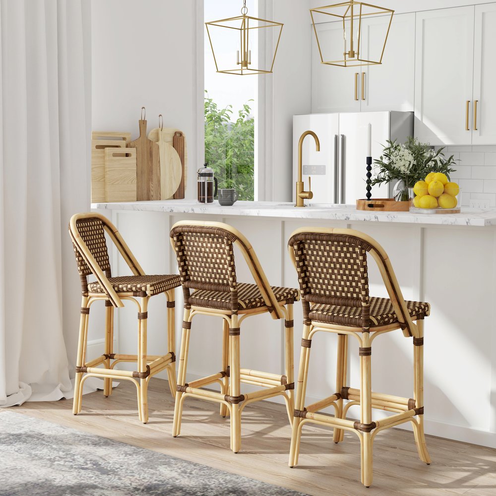 Lila Rattan 28" Bar Stool, Medium Brown. Picture 3