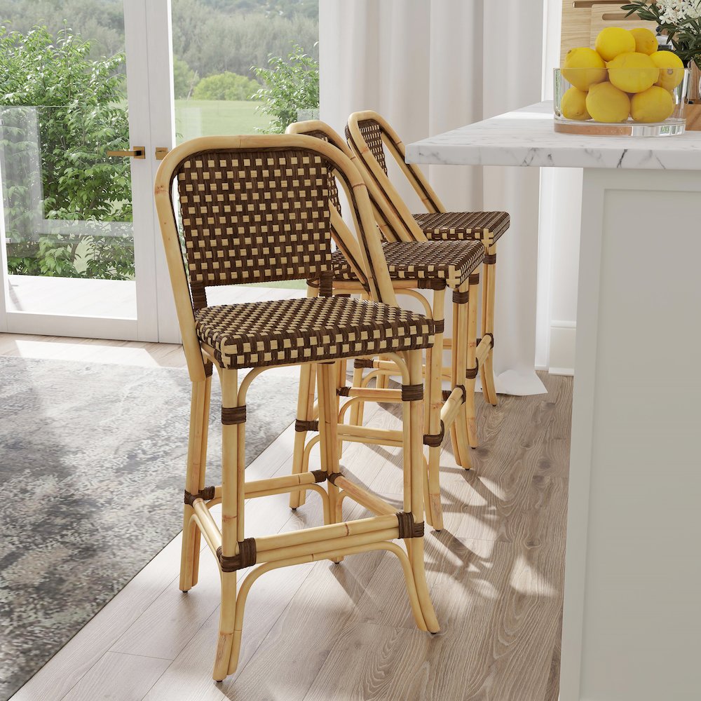 Lila Rattan 28" Bar Stool, Medium Brown. Picture 2