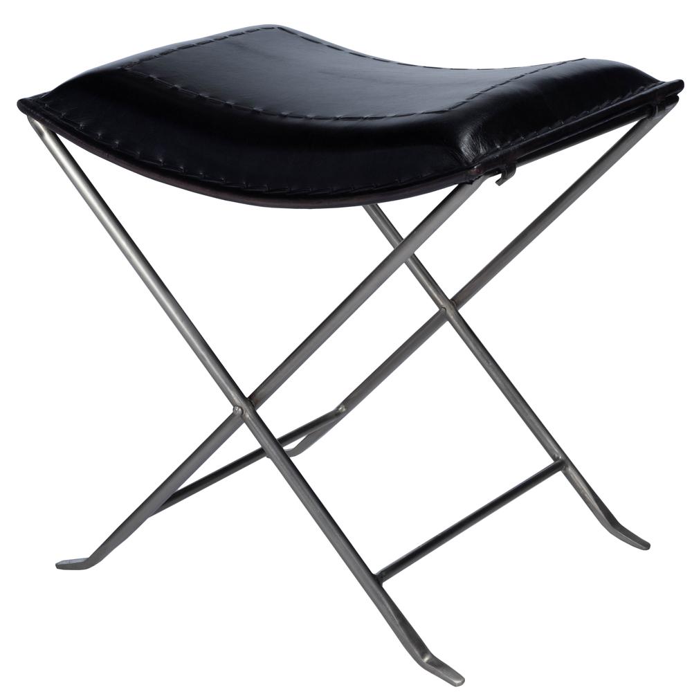 Melton Leather 21.5"W Stool, Black. Picture 1