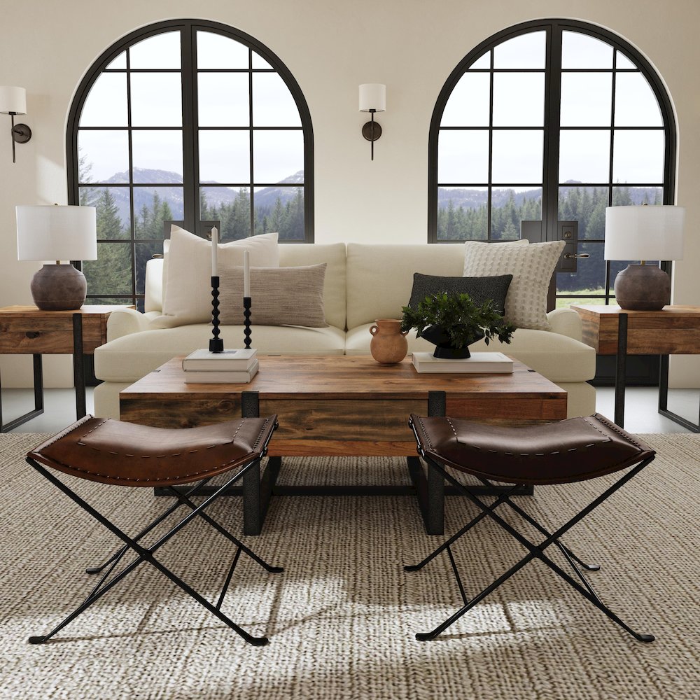Melton Leather 21.5"W Accent Stool, Dark Brown. Picture 6