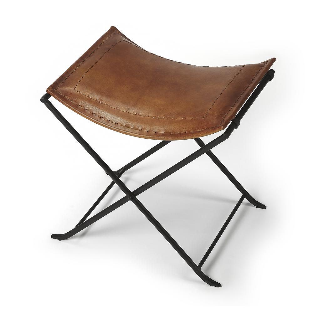 Melton Leather 21.5"W Stool, Medium Brown. Picture 1