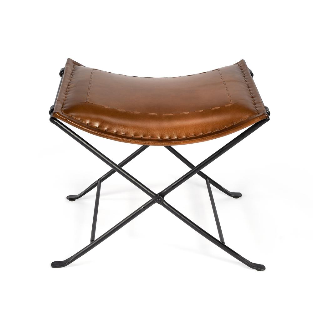 Melton Leather 21.5"W Stool, Medium Brown. Picture 3