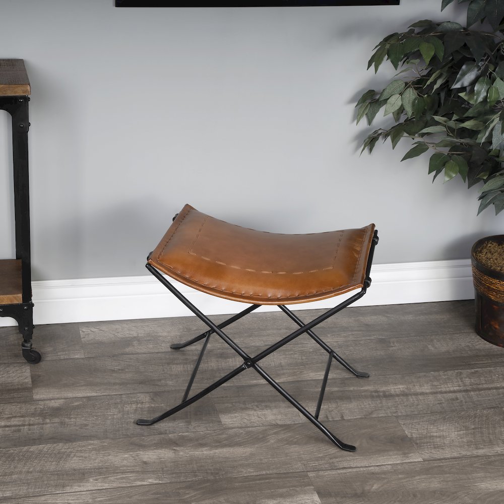 Melton Leather 21.5"W Stool, Medium Brown. Picture 9