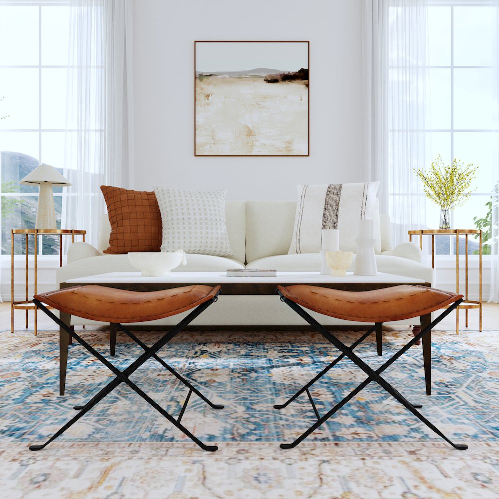 Melton Leather 21.5"W Stool, Medium Brown. Picture 10