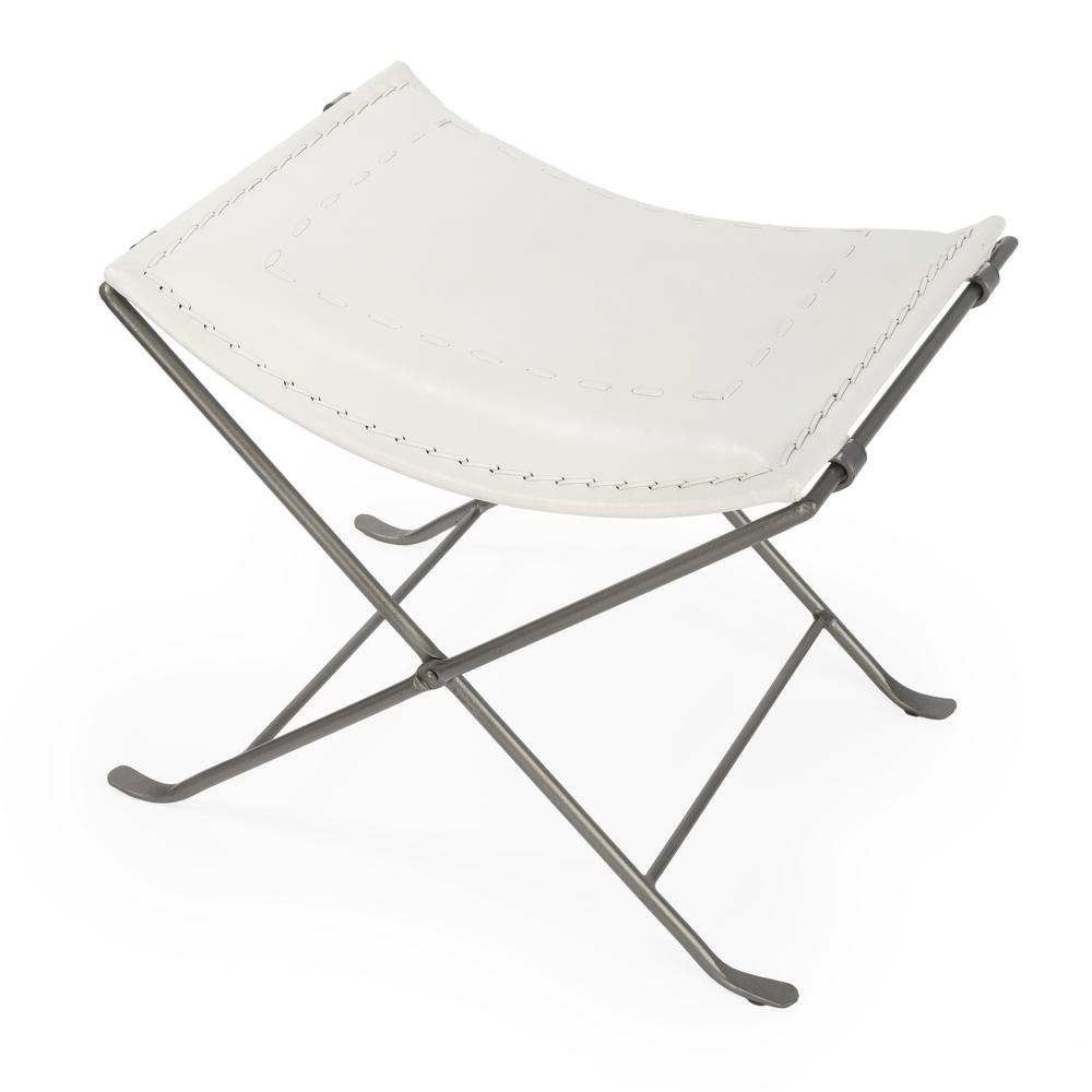 Melton Leather 21.5"W  Accent Stool, White. Picture 1