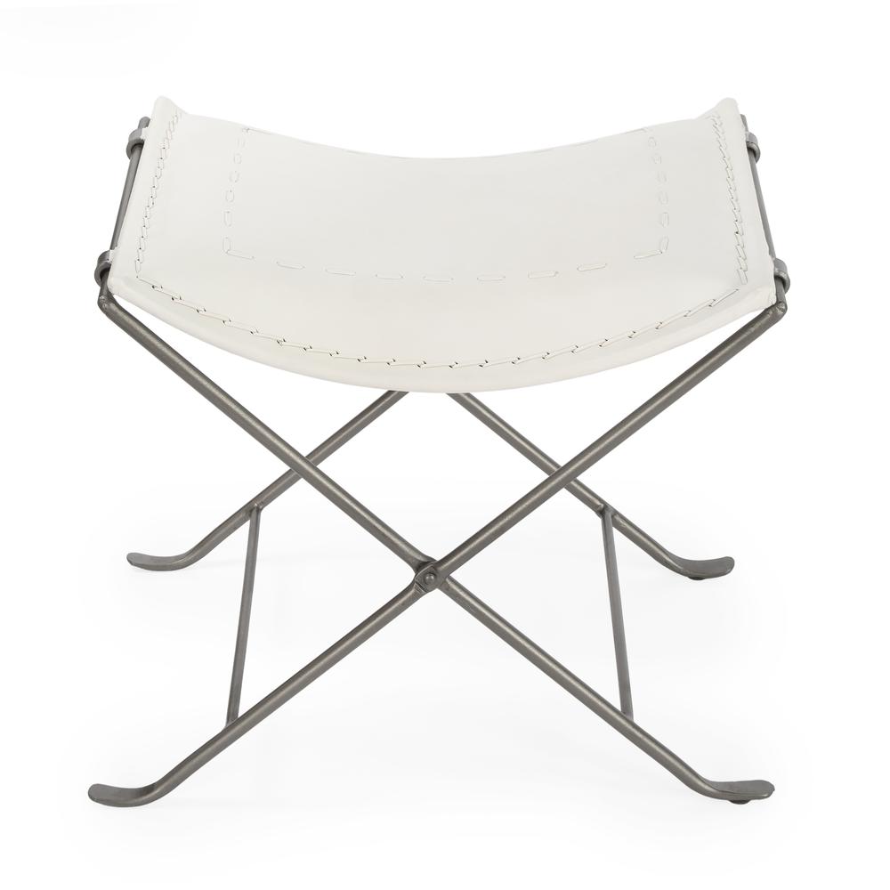 Melton Leather 21.5"W  Accent Stool, White. Picture 2