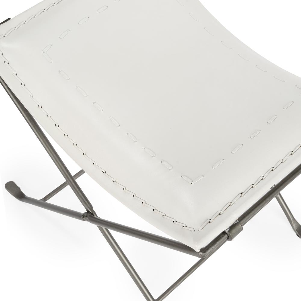 Melton Leather 21.5"W  Accent Stool, White. Picture 3