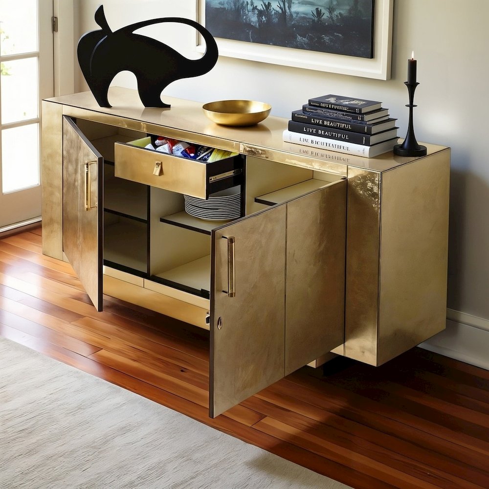 Gold Buffet Cabinet with Storage – Elegant Sideboard Cabinet for Dining. Picture 2