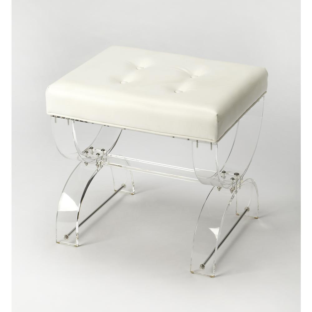 Morena Acrylic 20.5"W Vanity Stool, White. Picture 1