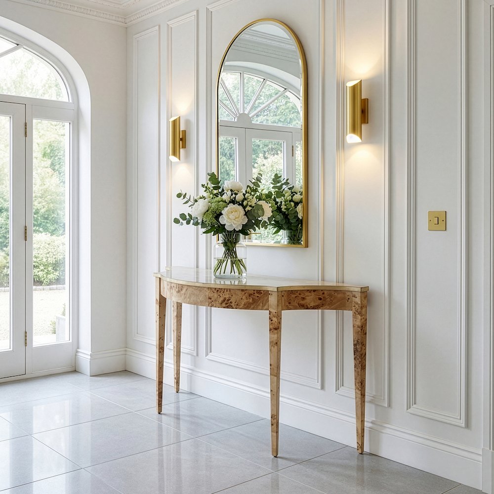 Chester 54 in W Demilune Wood Traditional Console Table, Light Brown. Picture 2