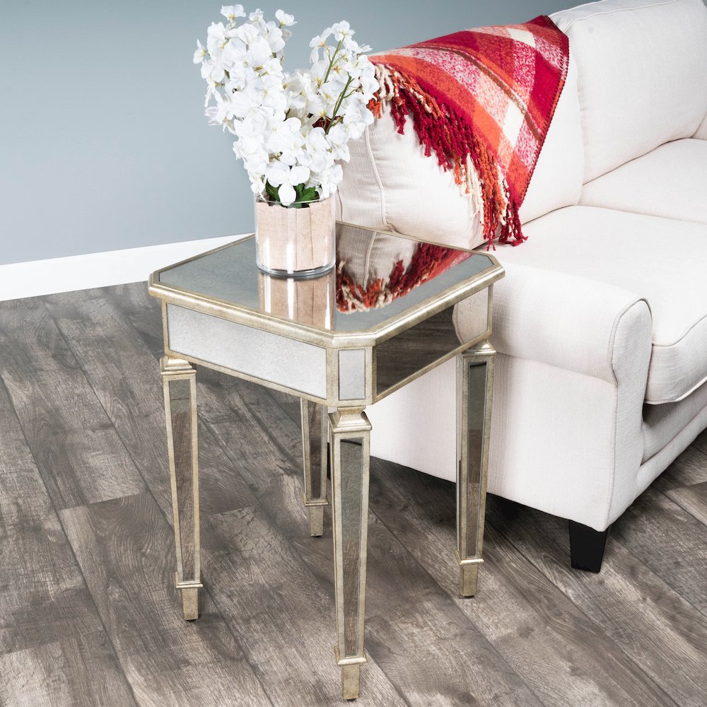 Celeste Mirrored Side Table, Silver. Picture 9