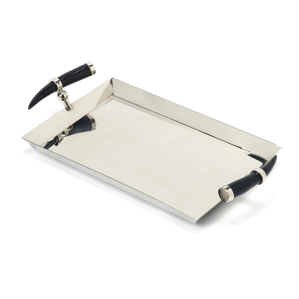 Vito Stainless Steel Rectangular Serving Tray, Silver. Picture 1