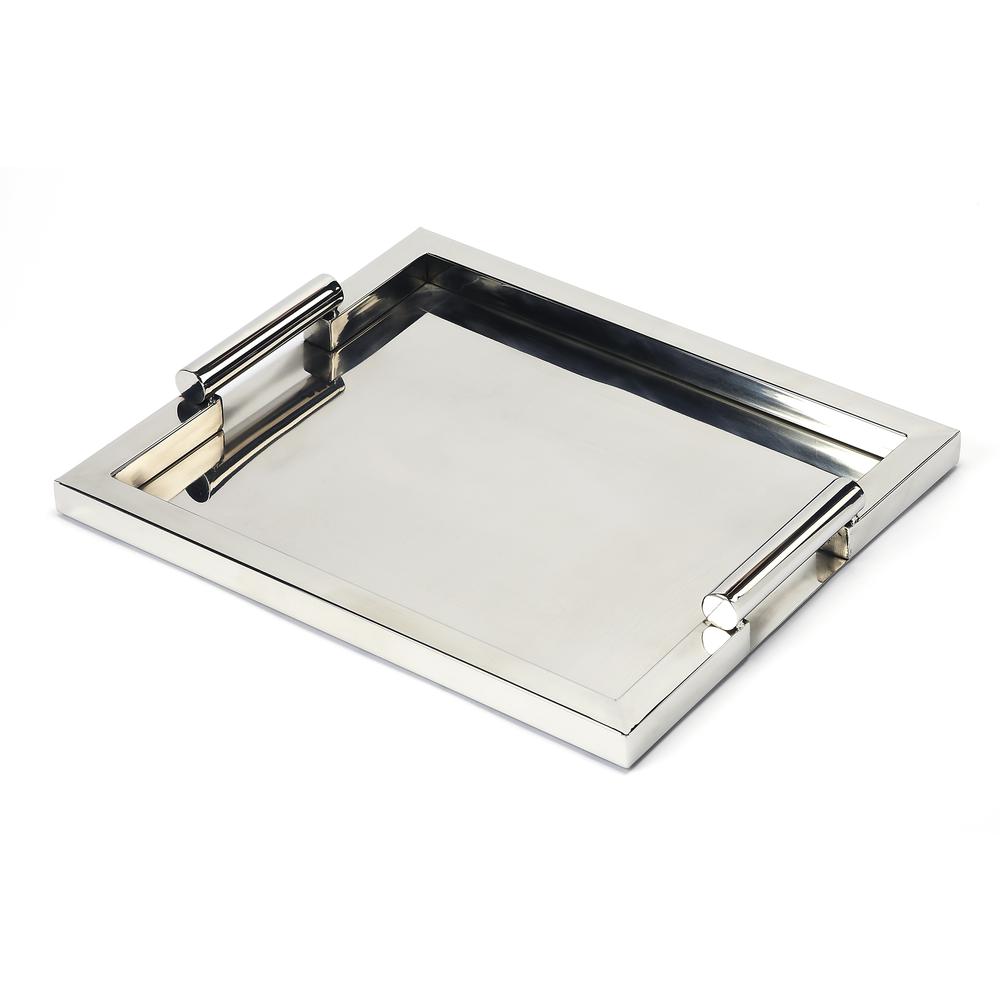 Morante Stainless Steel Rectangular Serving Tray, Silver. Picture 1