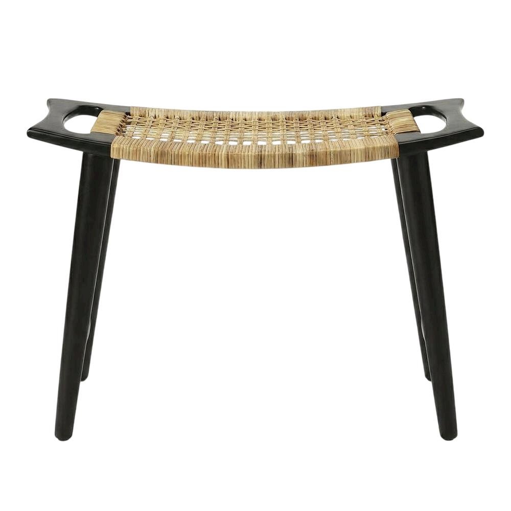 Coastal Rattan Accent Stool with Distressed Wood Finish for Living Room. Picture 1