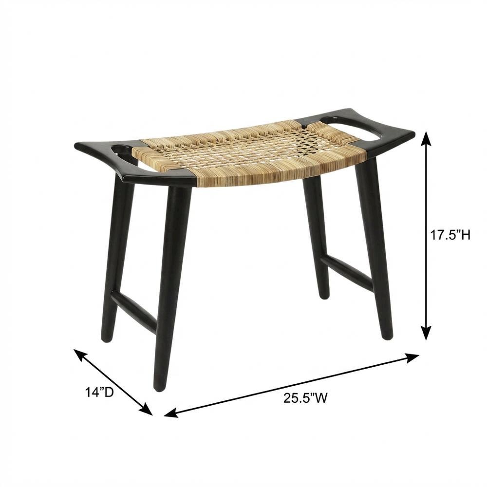 Coastal Rattan Accent Stool with Distressed Wood Finish for Living Room. Picture 4