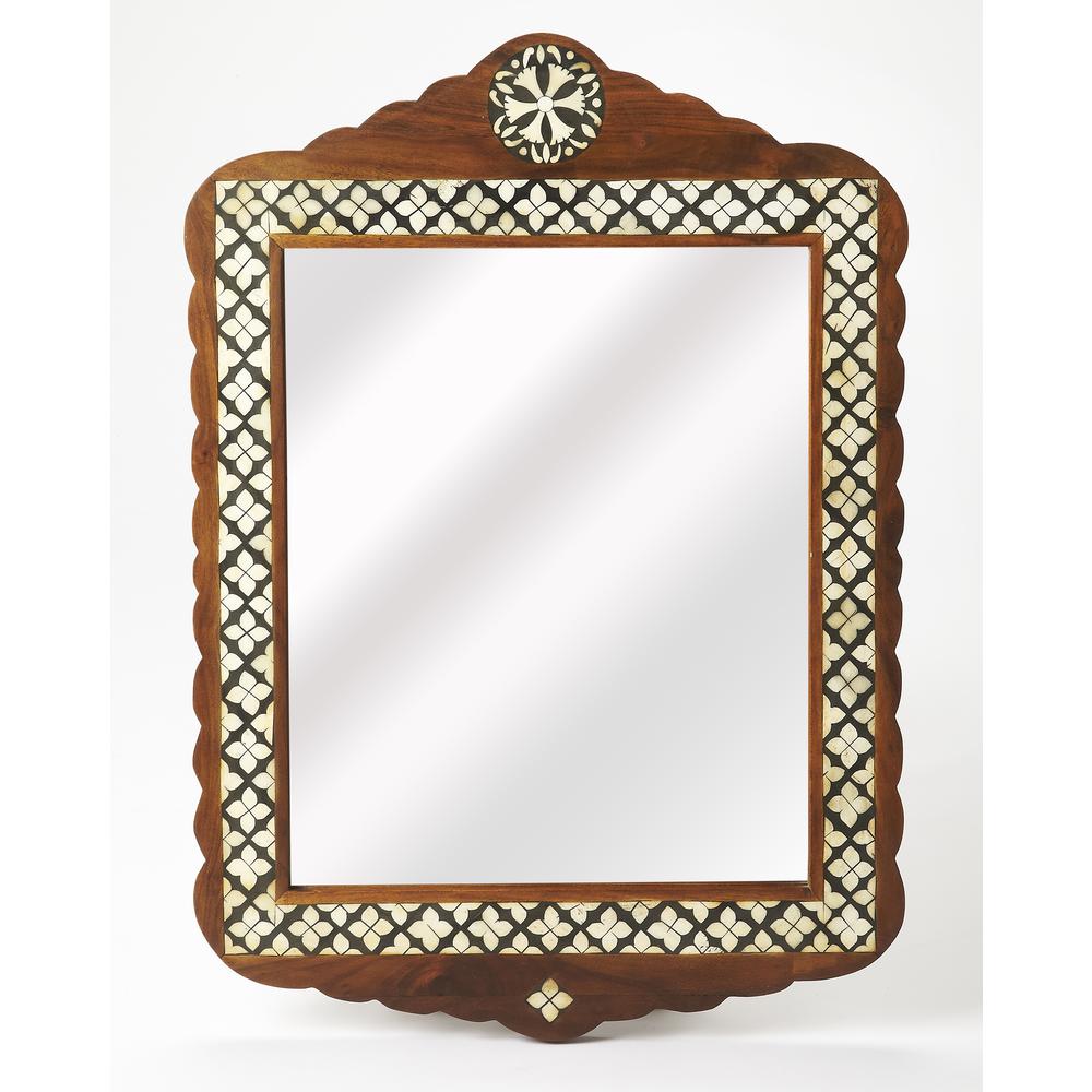 Gabby Wood & Bone Inlay Wall Mirrored, Medium Brown. Picture 1