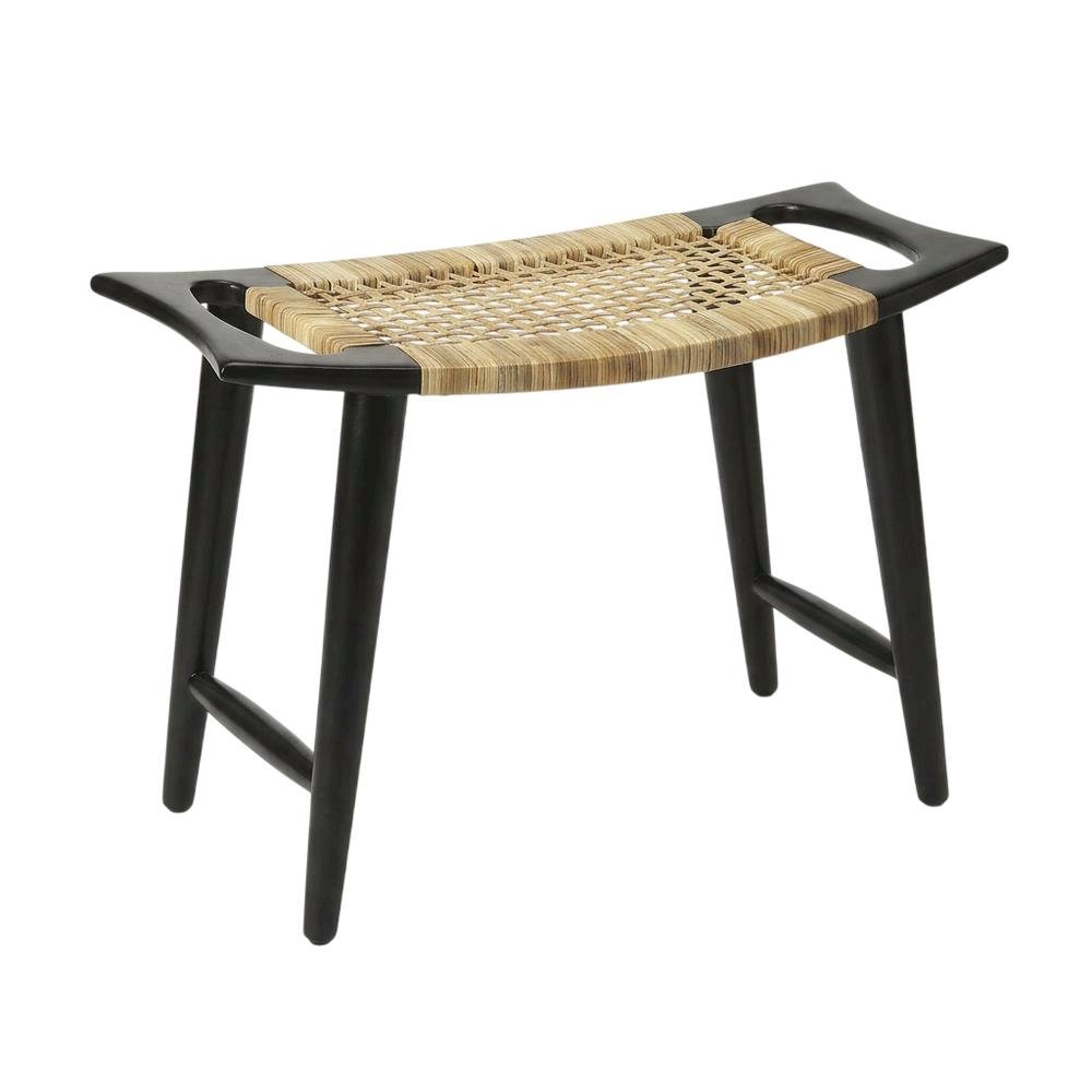 Coastal Rattan Accent Stool with Distressed Wood Finish for Living Room. Picture 5