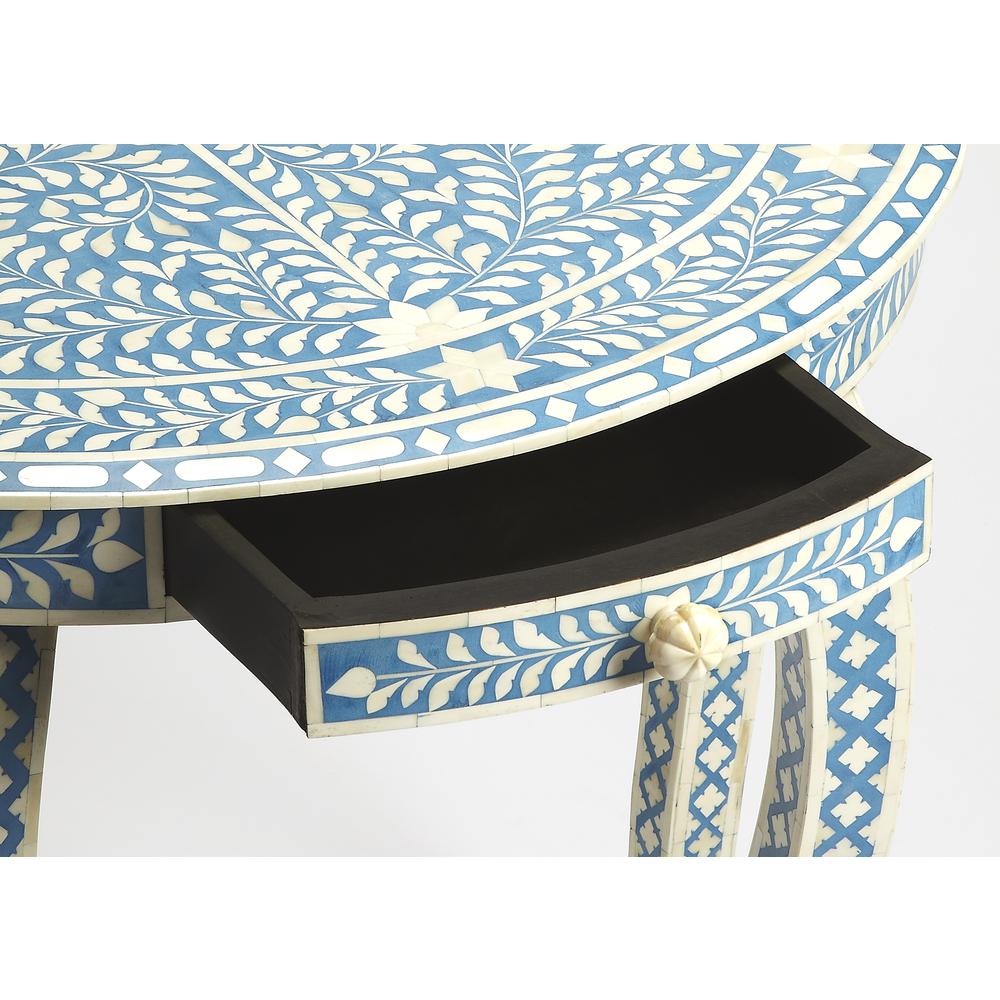 Vivienne Bone Inlay Demilune Console Table, Sky Blue. Picture 2