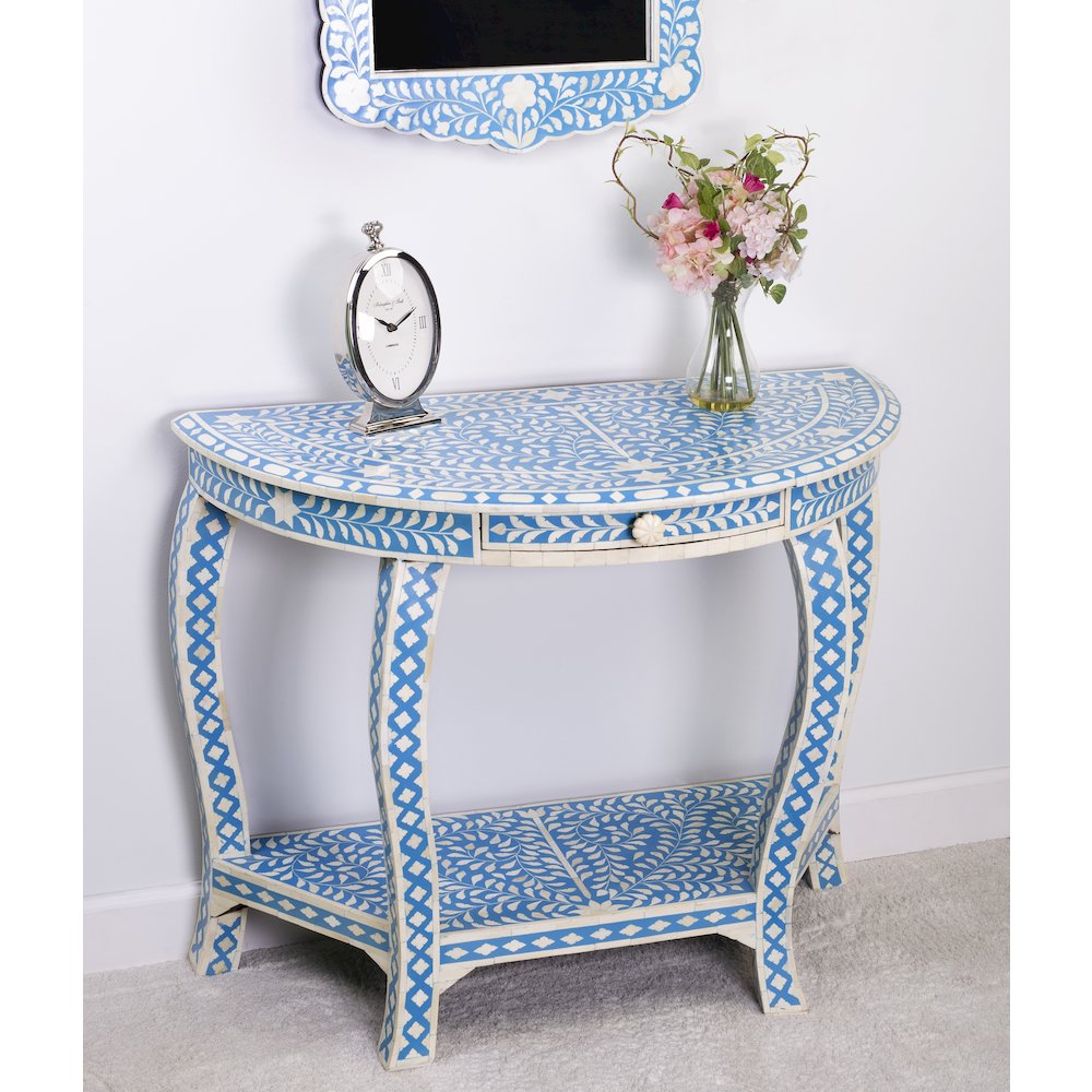Vivienne Bone Inlay Demilune Console Table, Sky Blue. Picture 5
