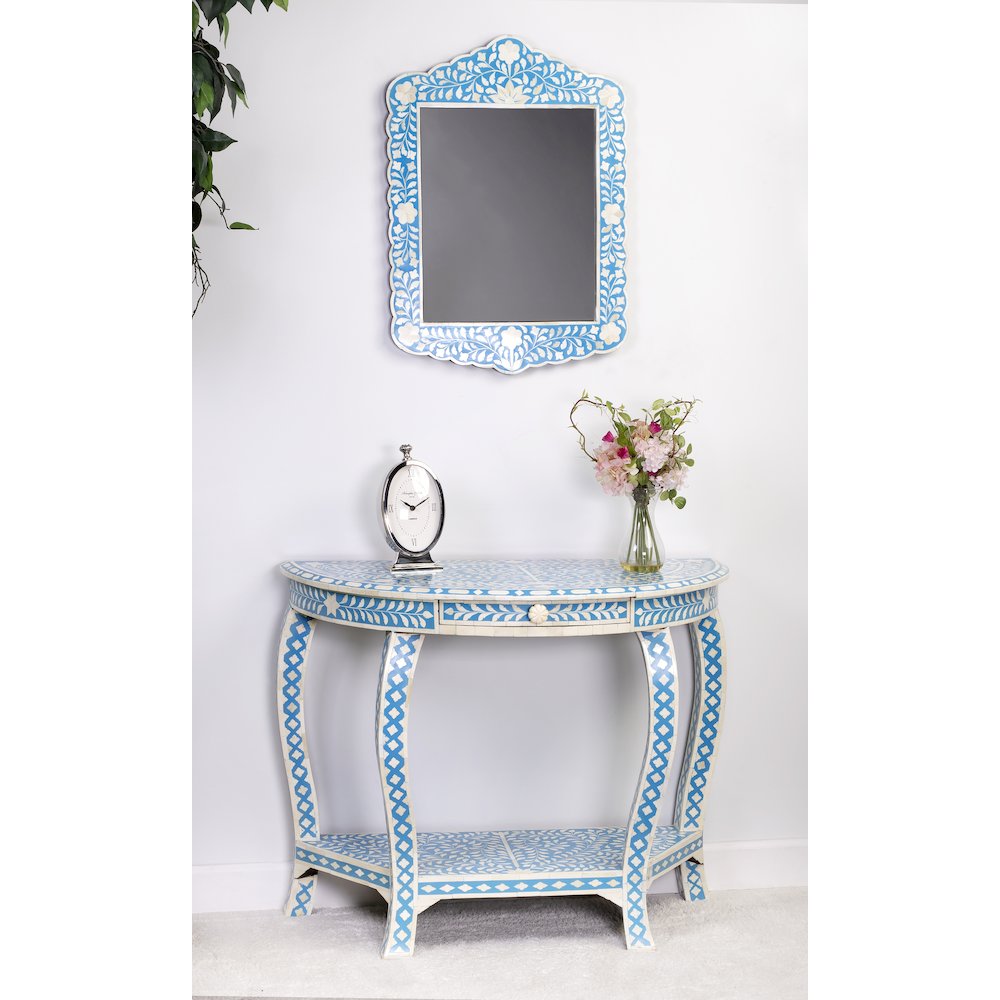 Vivienne Bone Inlay Demilune Console Table, Sky Blue. Picture 4