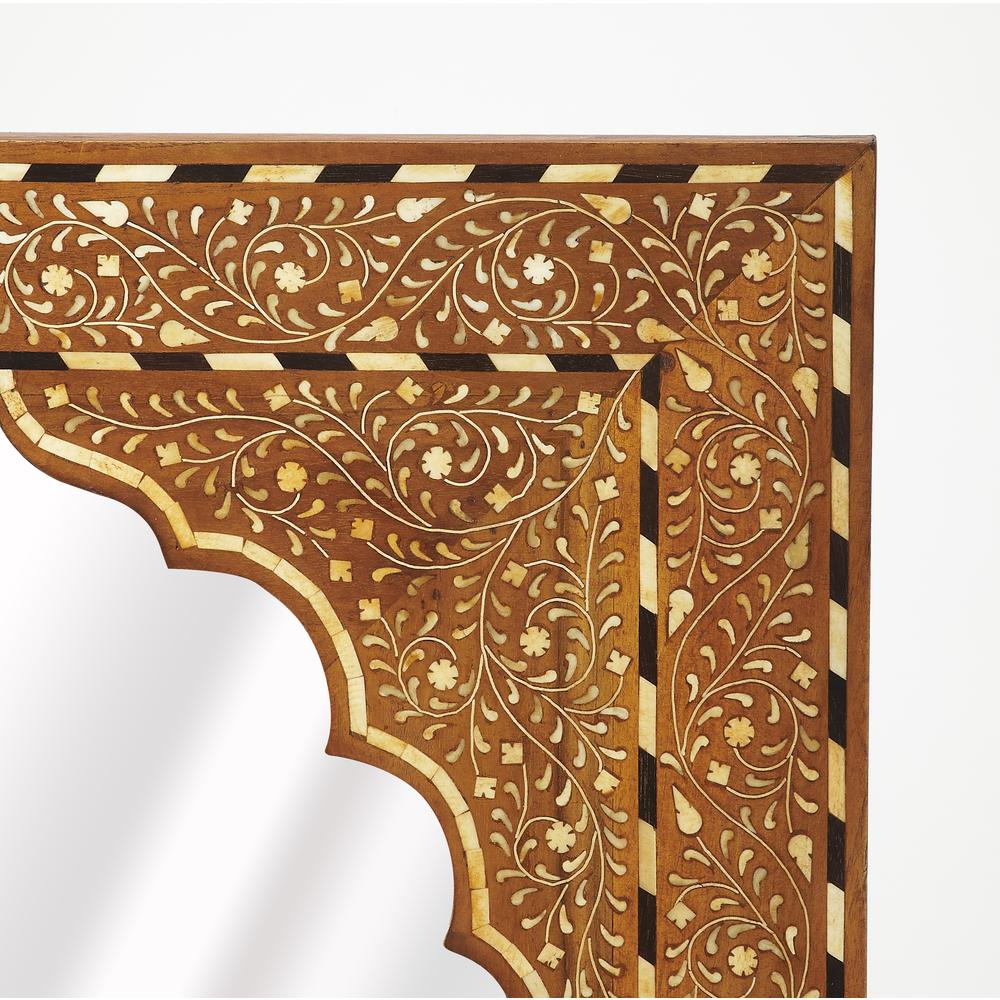 Chevrier Wood & Bone Inlay Wall Mirrored, Medium Brown. Picture 2