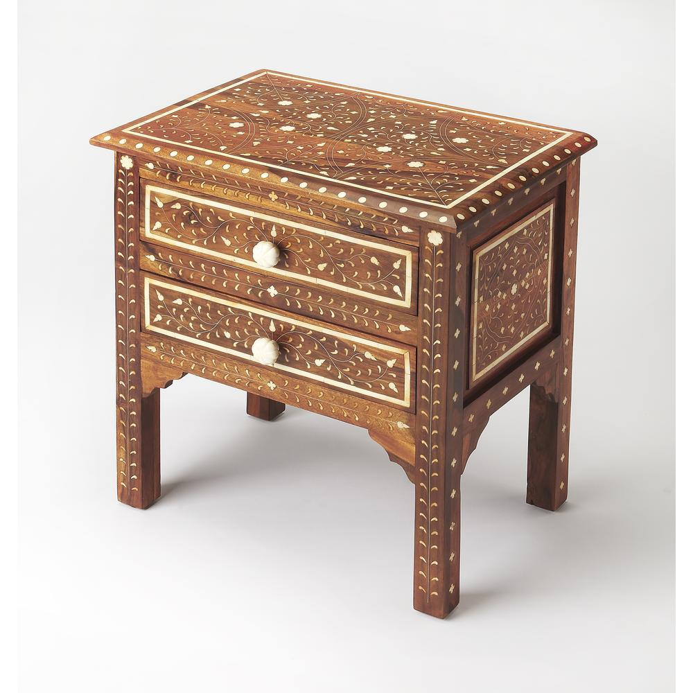 Chevrier Wood & Bone Inlay Accent Chest, Medium Brown. Picture 1