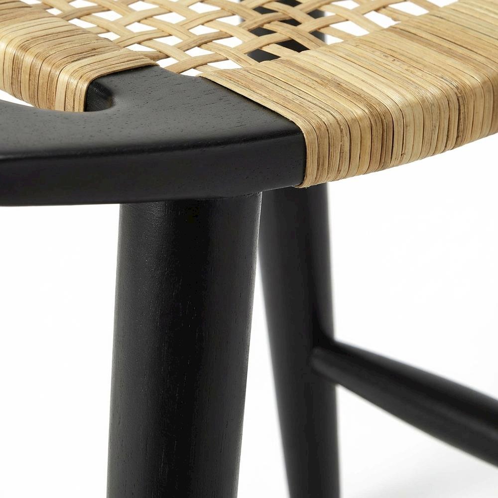 Coastal Rattan Accent Stool with Distressed Wood Finish for Living Room. Picture 7