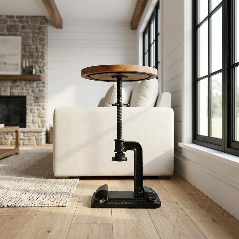 Industrial Adjustable Round Side Table, End Table for Living Room Bedroom. Picture 2