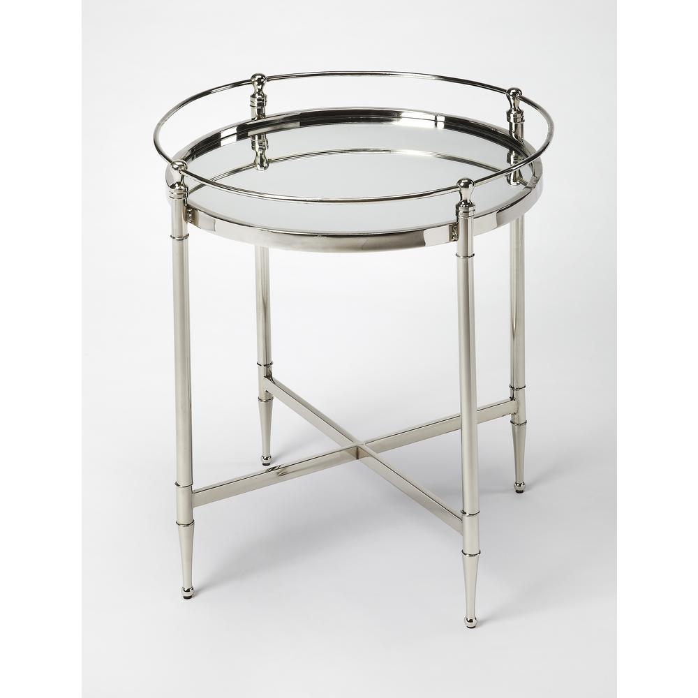 Crosby Metal & Mirrored Side Table, Silver. Picture 1