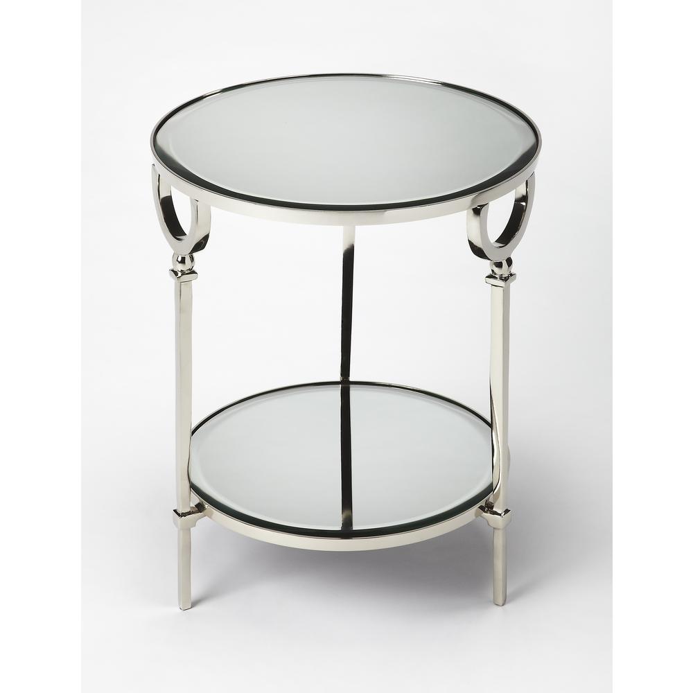 Jolene Metal & Mirrored Side Table, Silver. Picture 1
