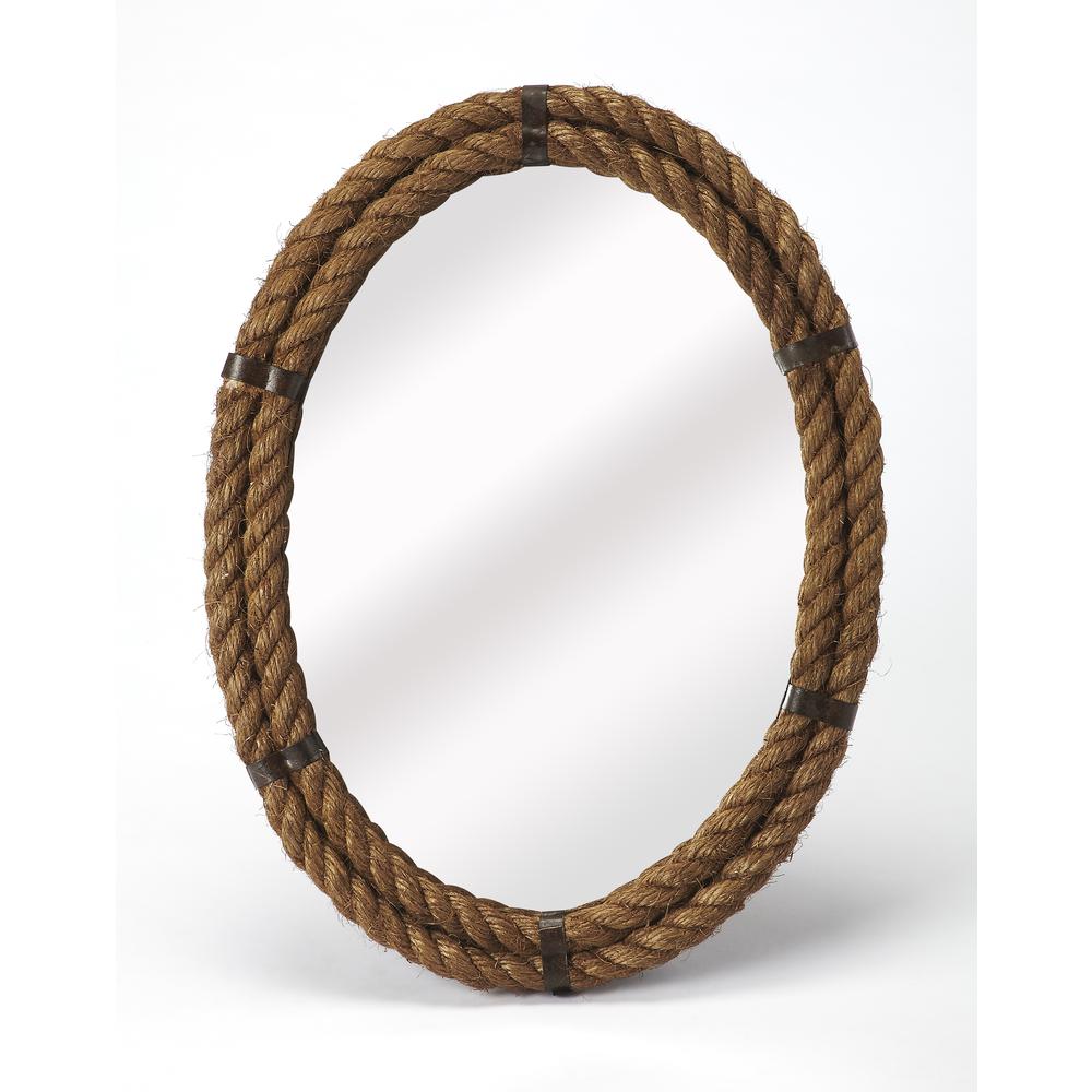 Darby Oval Rope Wall Mirrored, Light Brown. Picture 1
