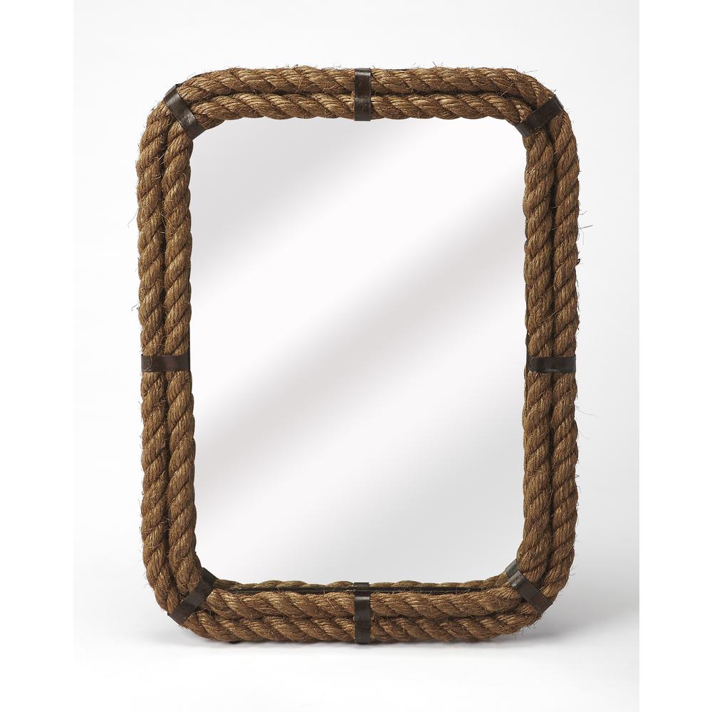 Darby Rectangular Rope Wall Mirrored, Light Brown. Picture 1