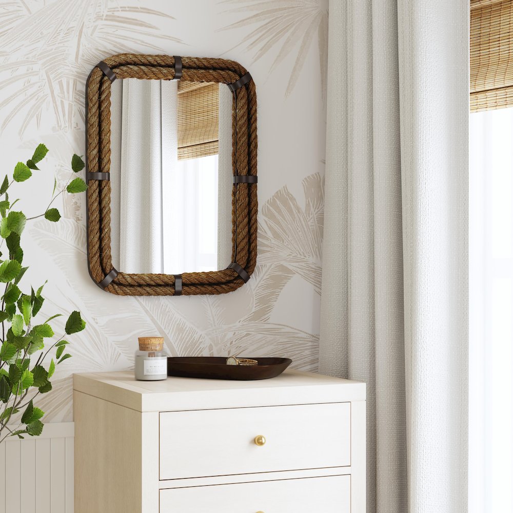 Darby Rectangular Rope Wall Mirrored, Light Brown. Picture 3