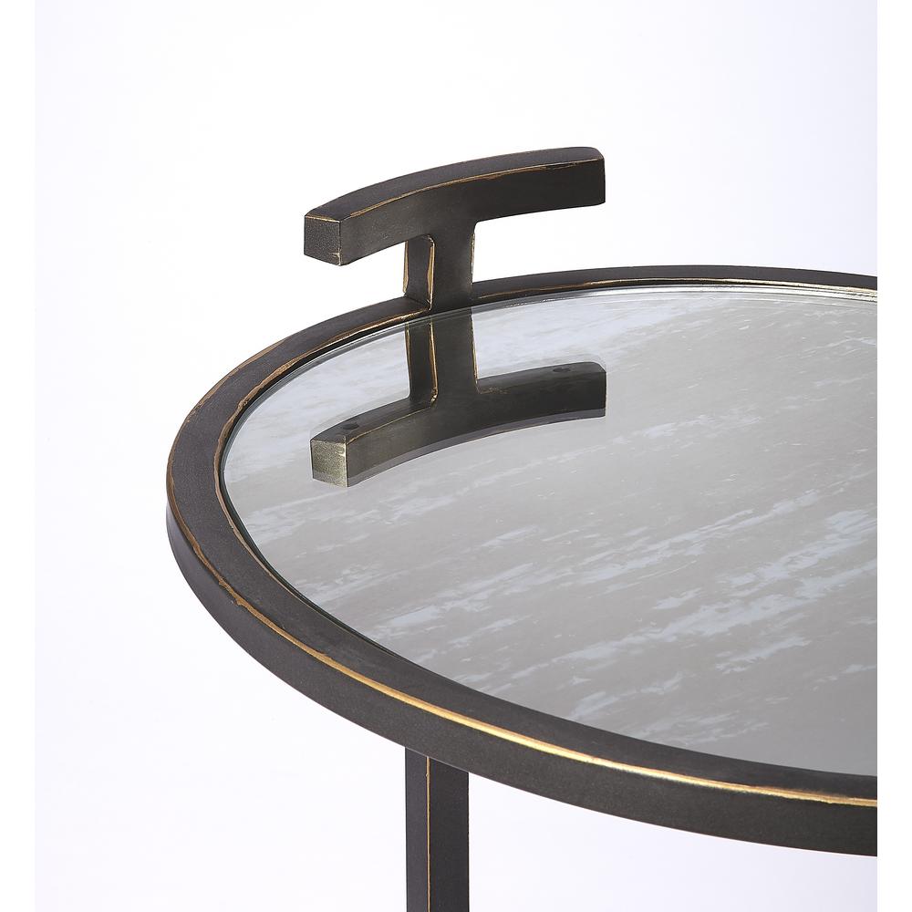 Ciro Metal & Mirrored Side Table, Black. Picture 3