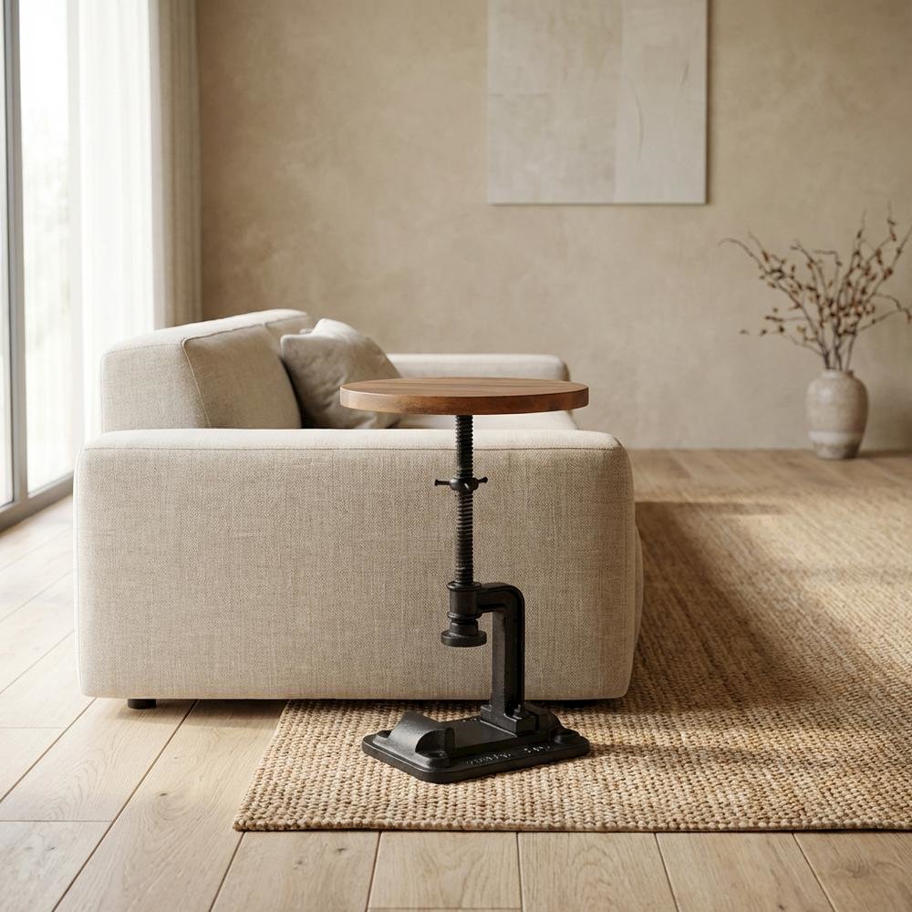 Industrial Adjustable Round Side Table, End Table for Living Room Bedroom. Picture 3