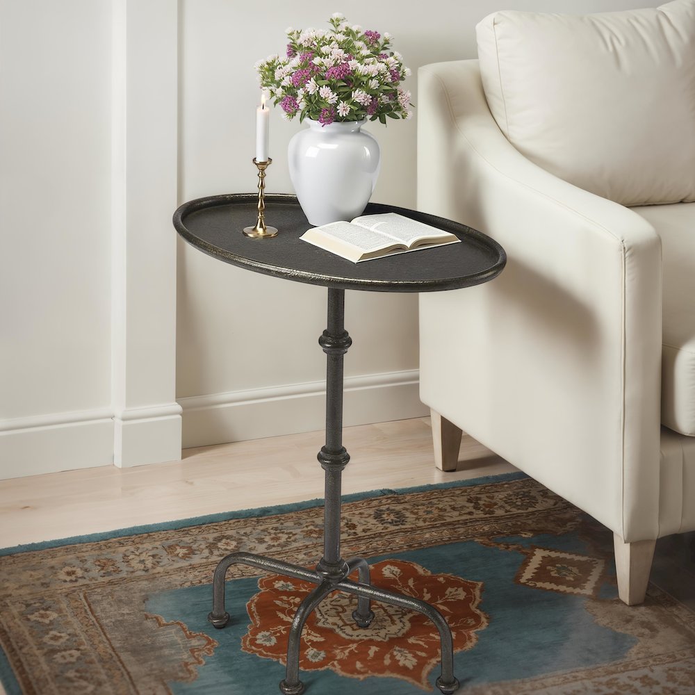 Kira Indoor 19.75 in. W Oval Metal Pedestal Table, Oil Rubbed Bronze. Picture 2