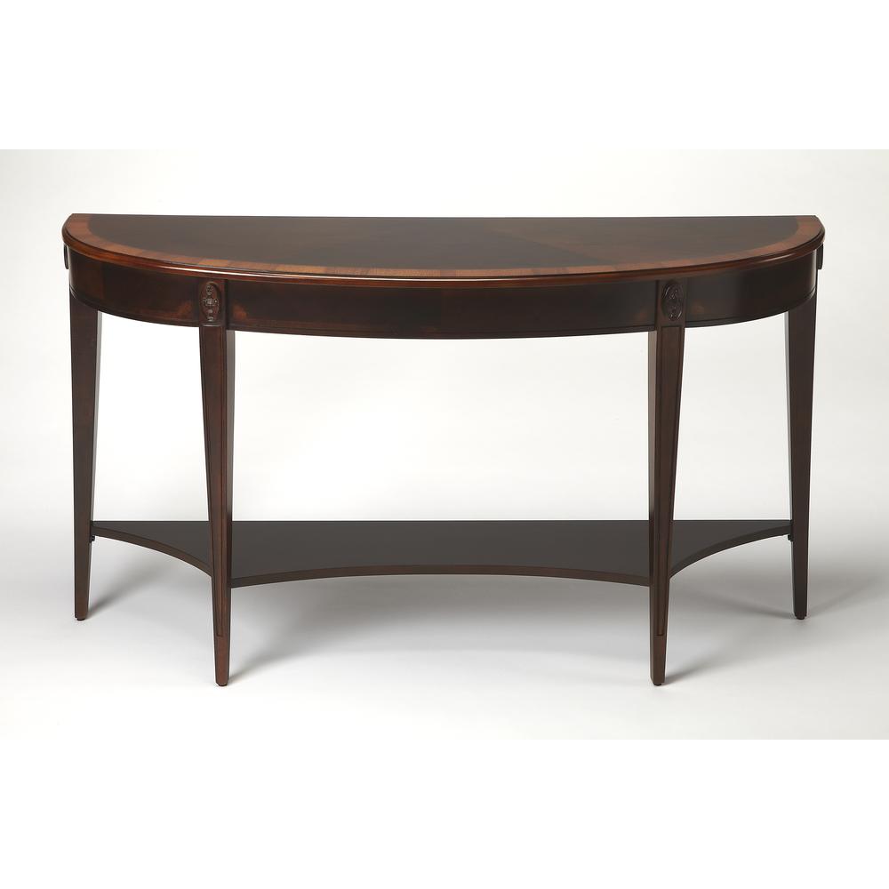 Astor Nouveau Demilune Console Table, Dark Brown. Picture 1