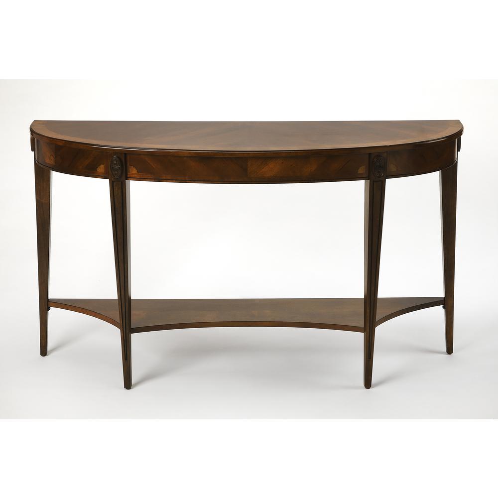 Astor Nutmeg Demilune Console Table, Dark Brown. Picture 1