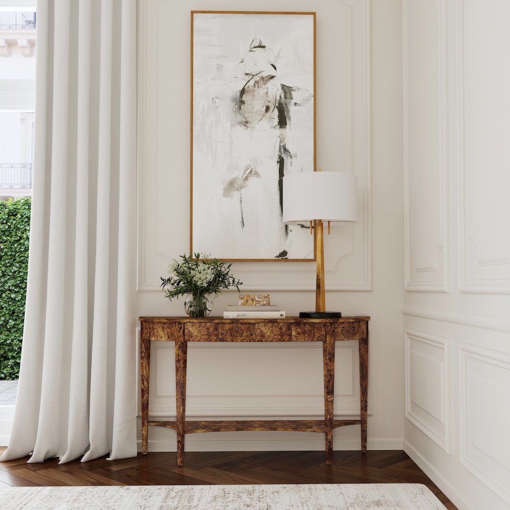 Astor 54"W Demilune Console Table, Light Brown. Picture 2