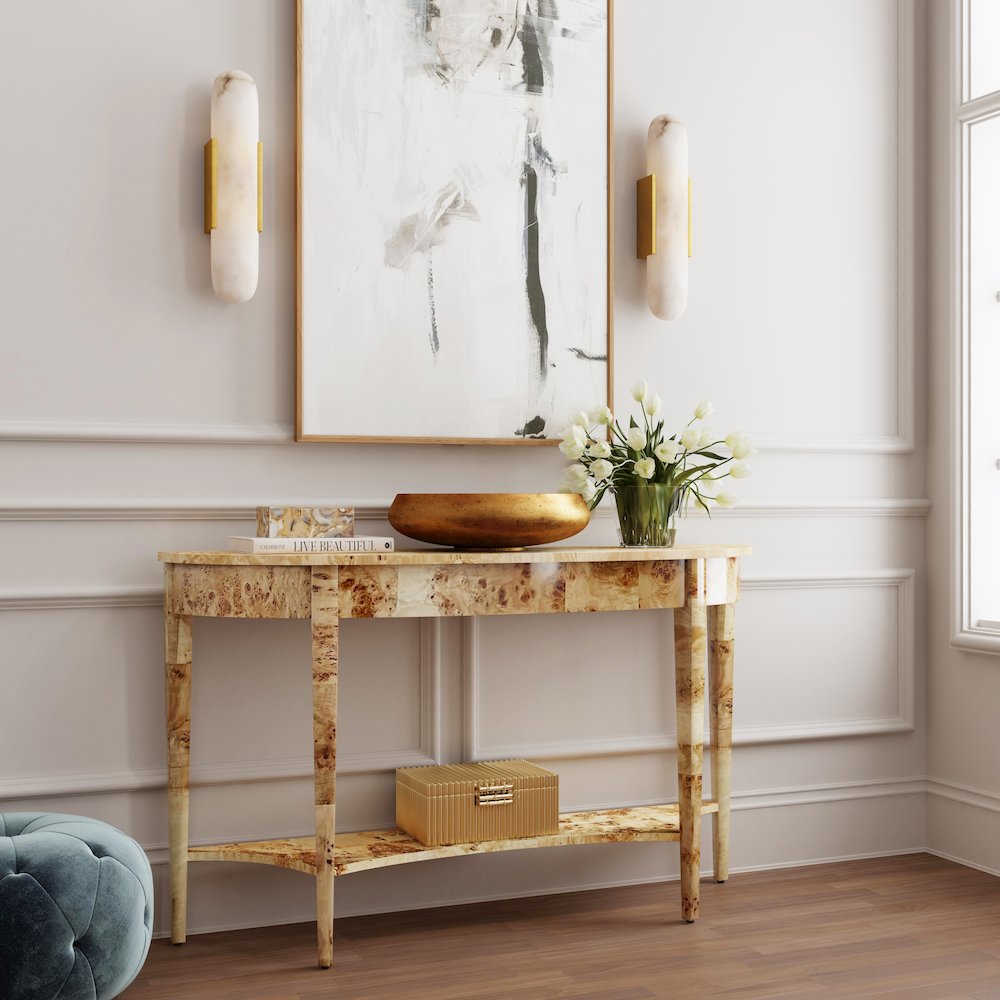 Astor 54"W Demilune Console Table, Light Brown. Picture 2