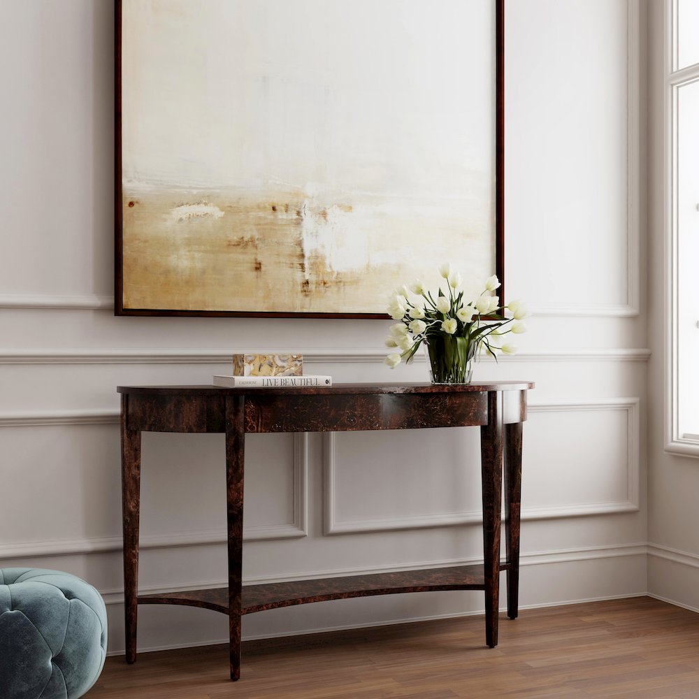 Astor 54"W Demilune Console Table, Dark Brown. Picture 7