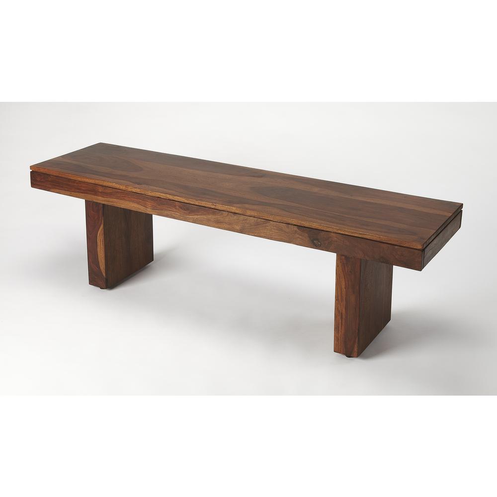 Hewett Solid Wood 57"W Bench, Dark Brown. Picture 1