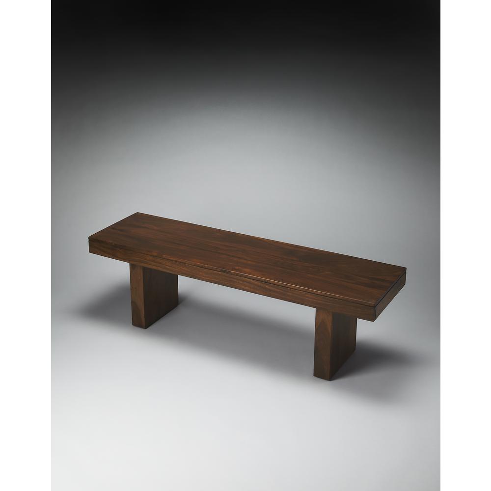 Hewett Solid Wood 57"W Bench, Dark Brown. Picture 3