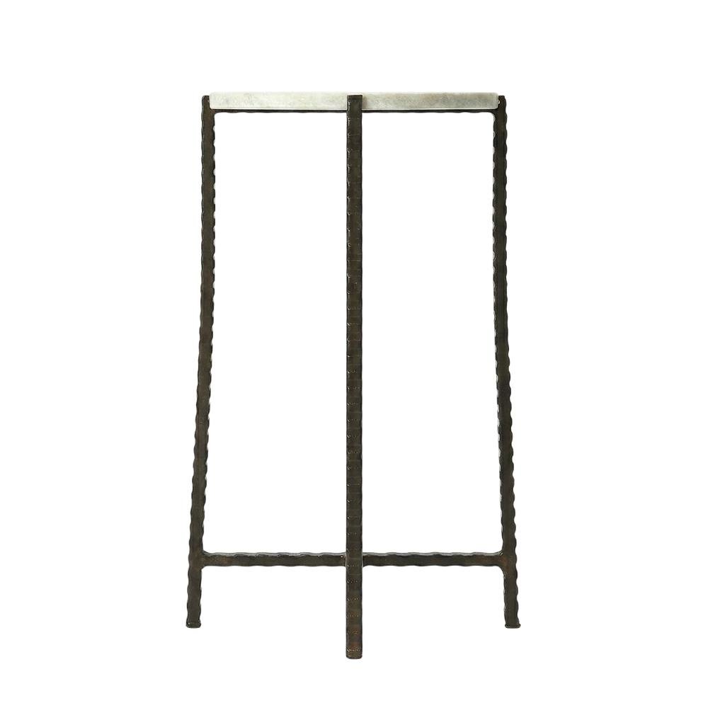 Round Side Table with Metal Base, Transitional End Table for Living Room. Picture 1