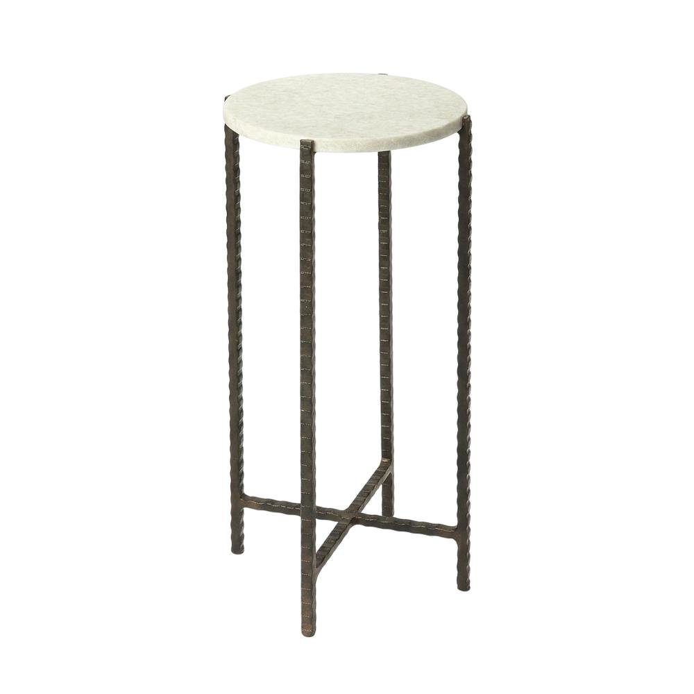Round Side Table with Metal Base, Transitional End Table for Living Room. Picture 5